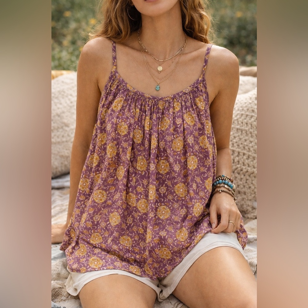 Arnhem Carmen Cami Fig Floral Boho Tank Top NWT US 6 AU 8